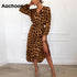 Aachoae Leopard Dress 2020 Women Vintage Long Beach Dress Loose Long Sleeve V-neck A-line Sexy Party Dress Vestidos de fiesta - menochic